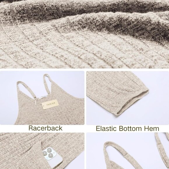 Jumpsuits for Women Sleeveless Spaghetti Strap Ribbed Overall Jumpsuit V Neck Su - Picture 2 of 6